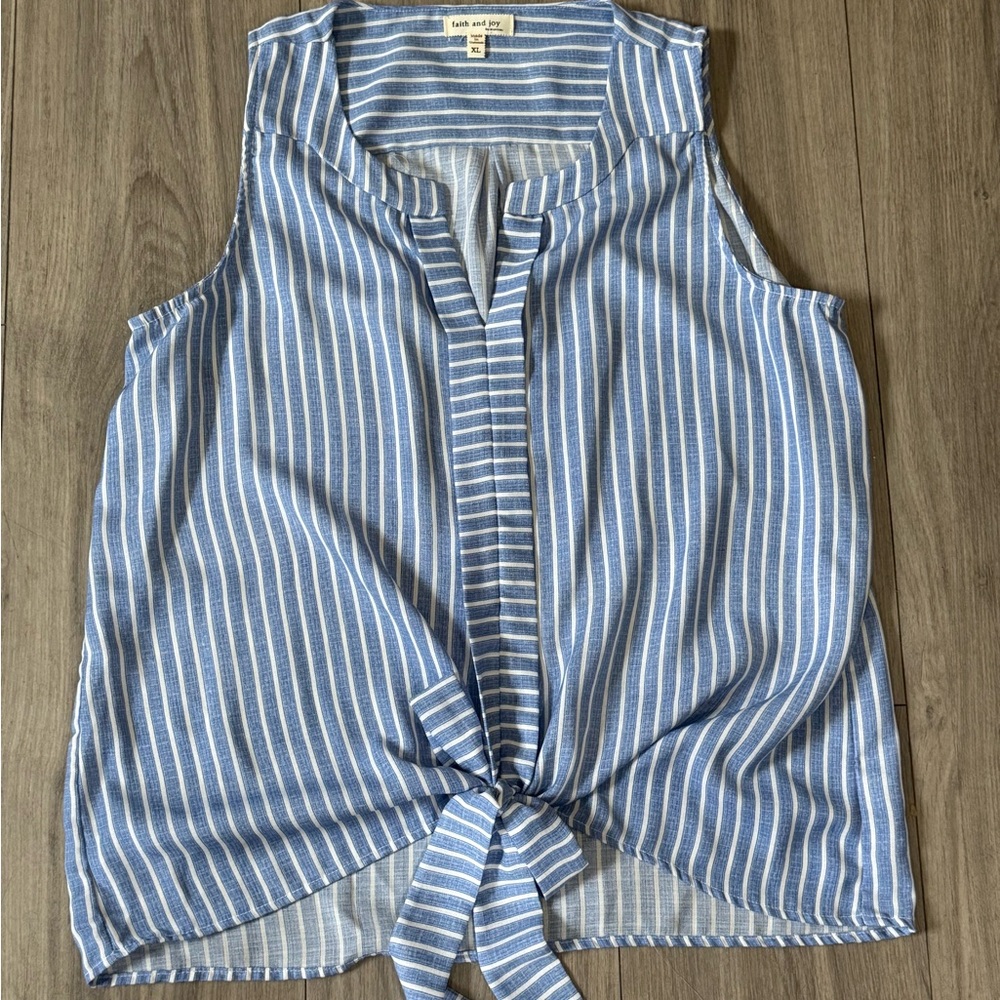 Faith and Joy Blue Sleeveless Tie Front Tank Top